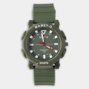 Key Features: Water-Resistant up to 10 Bar: Ideal for swimming, water sports, and outdoor adventures. Durable Silicone Strap: Comfortable and designed for long-lasting wear. Military-Inspired Green Design: Bold and rugged style with easy-to-read white markers and red second hand. Perfect for Sports & Outdoor Enthusiasts: Built for an active, on-the-go lifestyle. Reliable Timekeeping: Precision movement ensures accuracy for all your activities.