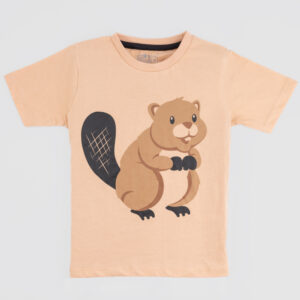Boys' light peach t-shirt with cartoon beaver print