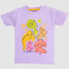 Girls' lavender t-shirt with colorful princess face print and “Let’s Go Far” text