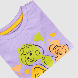 Girls' Lavender T-Shirt with Colorful Princess Print – “Let’s Go Far” Quote – Soft Cotton Tee