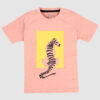 Girls' peach t-shirt with artistic black tiger print on yellow background