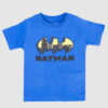Boys' blue Batman t-shirt with bat symbol and cityscape graphic
