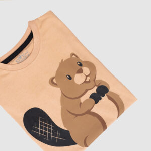 Boys' Light Peach T-Shirt with Cute Beaver Cartoon Print – Soft Cotton Tee