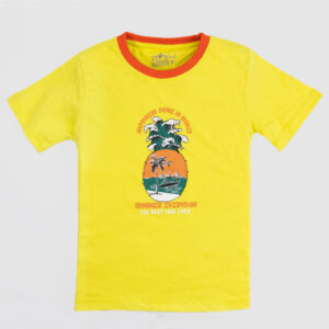Boys' yellow t-shirt with summer beach wave and pineapple graphic