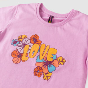 Girls' Pink T-Shirt with "LOVE" Floral Graphic Print