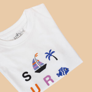 Kids' White "SURF" Beach Theme Graphic T-Shirt