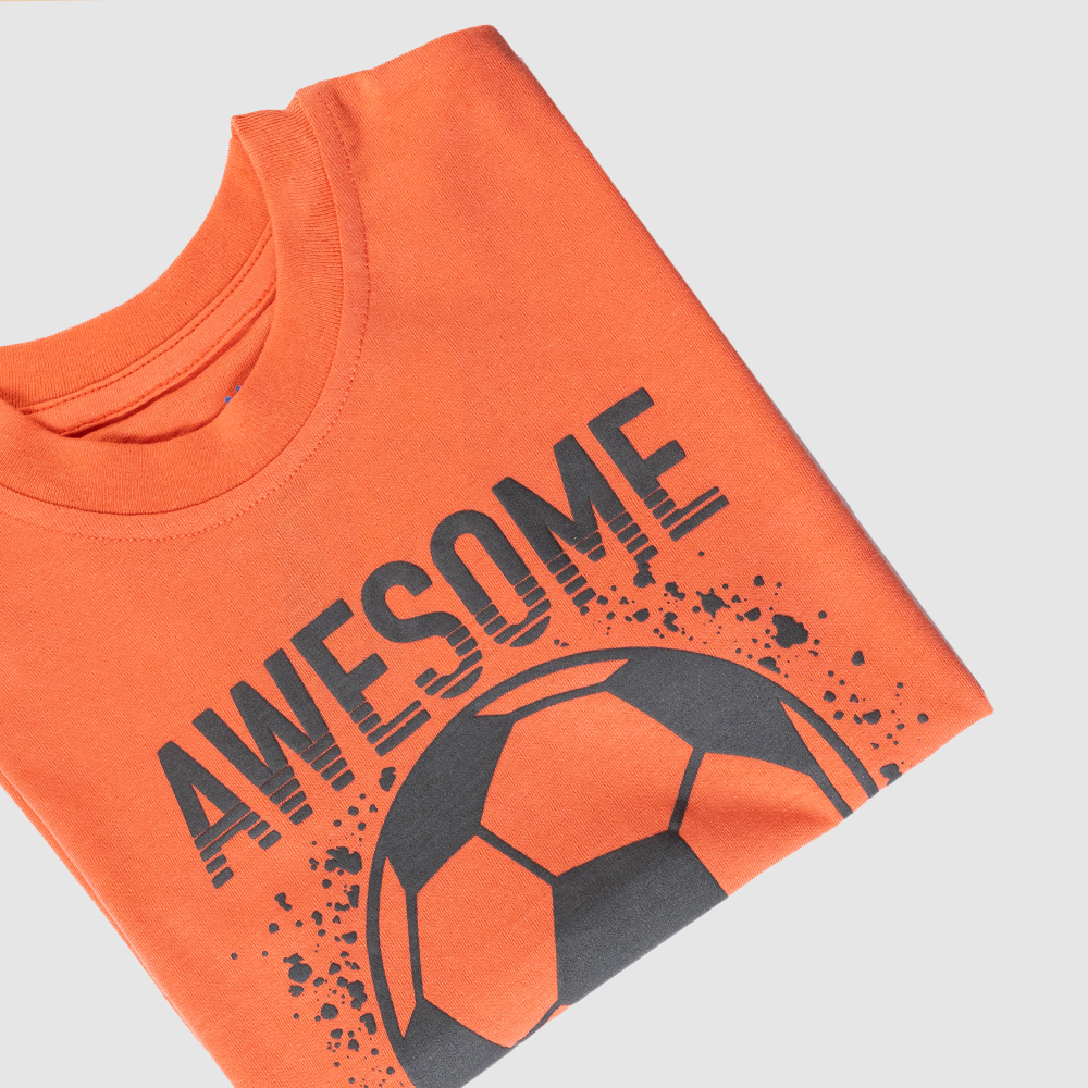 Kids' Orange "Awesome Game" Soccer Print T-Shirt