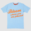 Sky blue boys t-shirt with orange “Bloom where you are planted” quote print