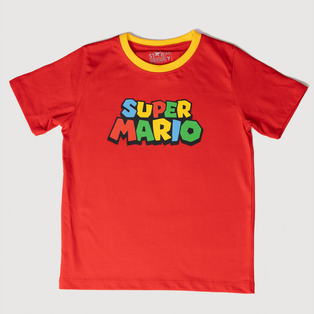Boys Red Super Mario T-Shirt with Multicolor Logo