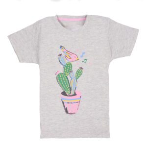 Kids grey t-shirt with cactus and singing bird print