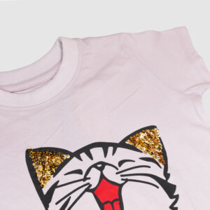Cute Pink Kitty Graphic T-Shirt for Girls – Glitter Ears Design