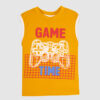 Boys gamer T-shirt Sleeveless gaming shirt for kids Yellow summer shirt for boys Game Time boys T-shirt Cotton tank top for kids Kids gaming clothes Made in Pakistan kids fashion Boys summer casual wear