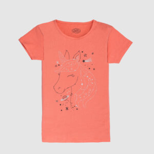 Girls unicorn T-shirt Baby girl cotton graphic tee Coral t-shirt for girls Unicorn clothes for kids Magical shirts for toddlers Space theme kids shirt Made in Pakistan girlswear Cute summer t-shirt for girls