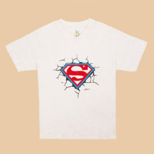 Boys superhero T-shirt Superman logo T-shirt for kids White graphic tee for boys Cotton T-shirt for toddler boys Superhero clothing for kids Made in Pakistan boys wear Boys summer T-shirts Kids character T-shirts