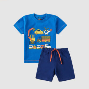 Boys Blue Vehicle Print T-Shirt and Shorts Set