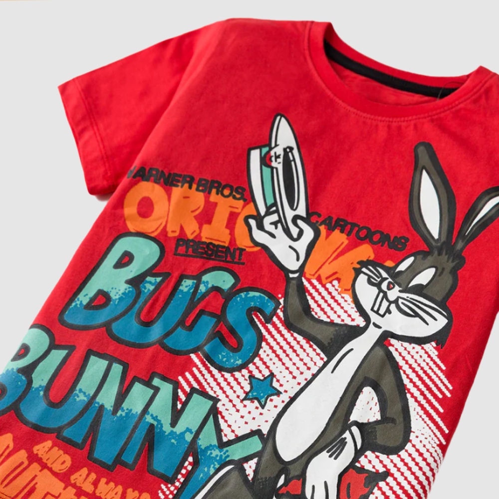 Kids Red Bugs Bunny T-Shirt Featuring Cartoon Graphic