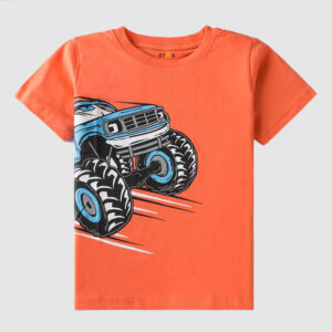 Boys Orange T-Shirt with Blue Monster Truck Graphic
