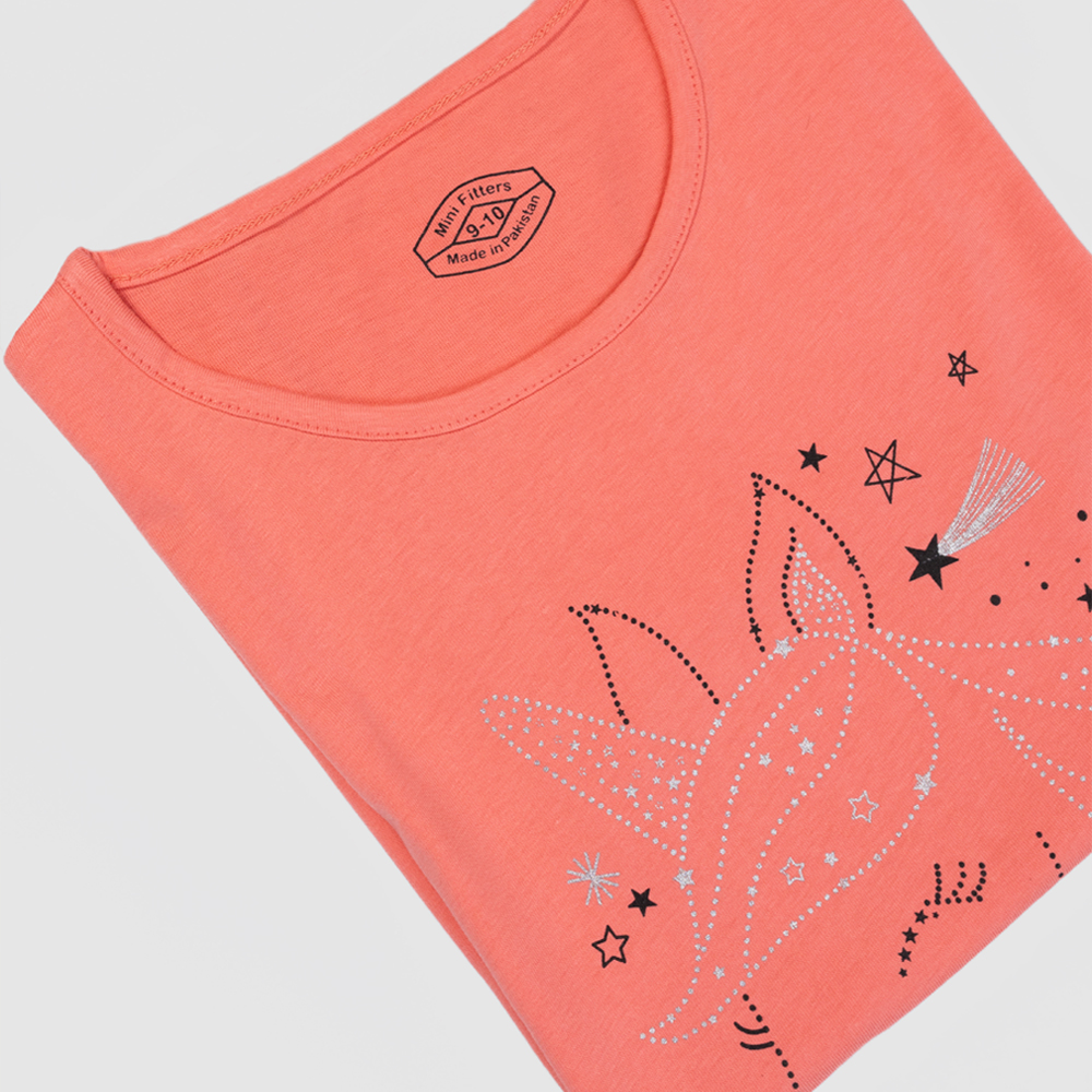 Girls unicorn T-shirt Baby girl cotton graphic tee Coral t-shirt for girls Unicorn clothes for kids Magical shirts for toddlers Space theme kids shirt Made in Pakistan girlswear Cute summer t-shirt for girls