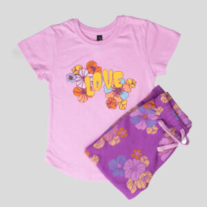 Girls' Pink T-Shirt with "LOVE" Floral Graphic Print