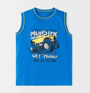 Boys Blue Monster Truck Sleeveless Cotton Tank Top