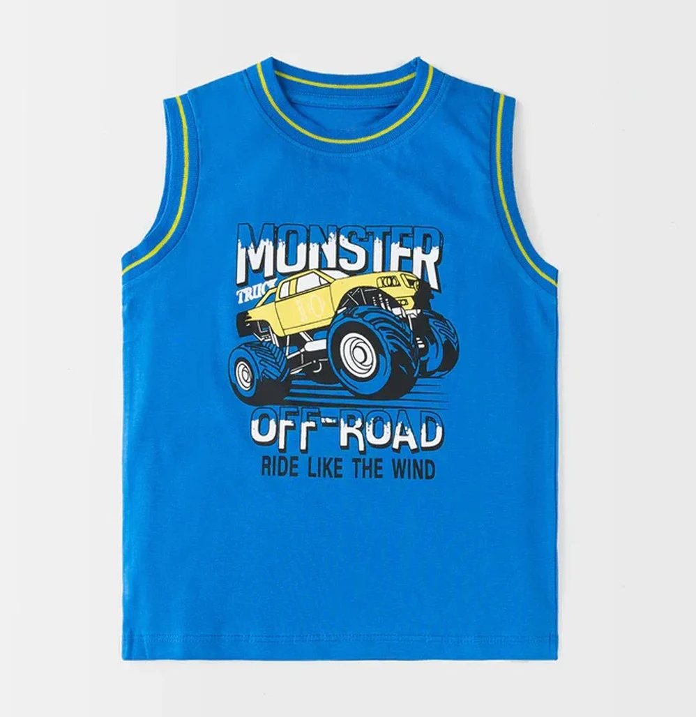 Boys Blue Monster Truck Sleeveless Cotton Tank Top