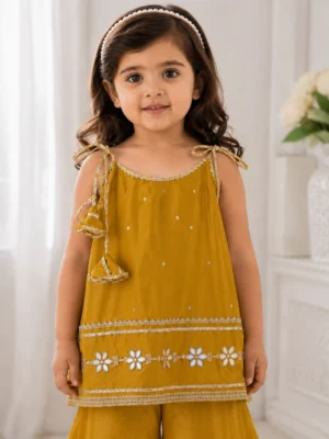 Alternative view of Mustard Mirror Work Sharara Set for Girls